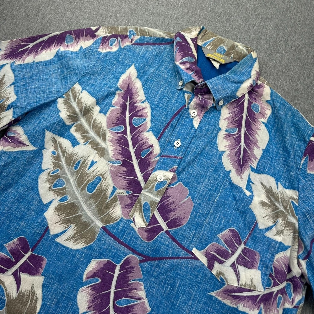 Fast‎ Breakers 1/4 Button Hawaiian Shirt Mens Large Blue Purple Large Print USA